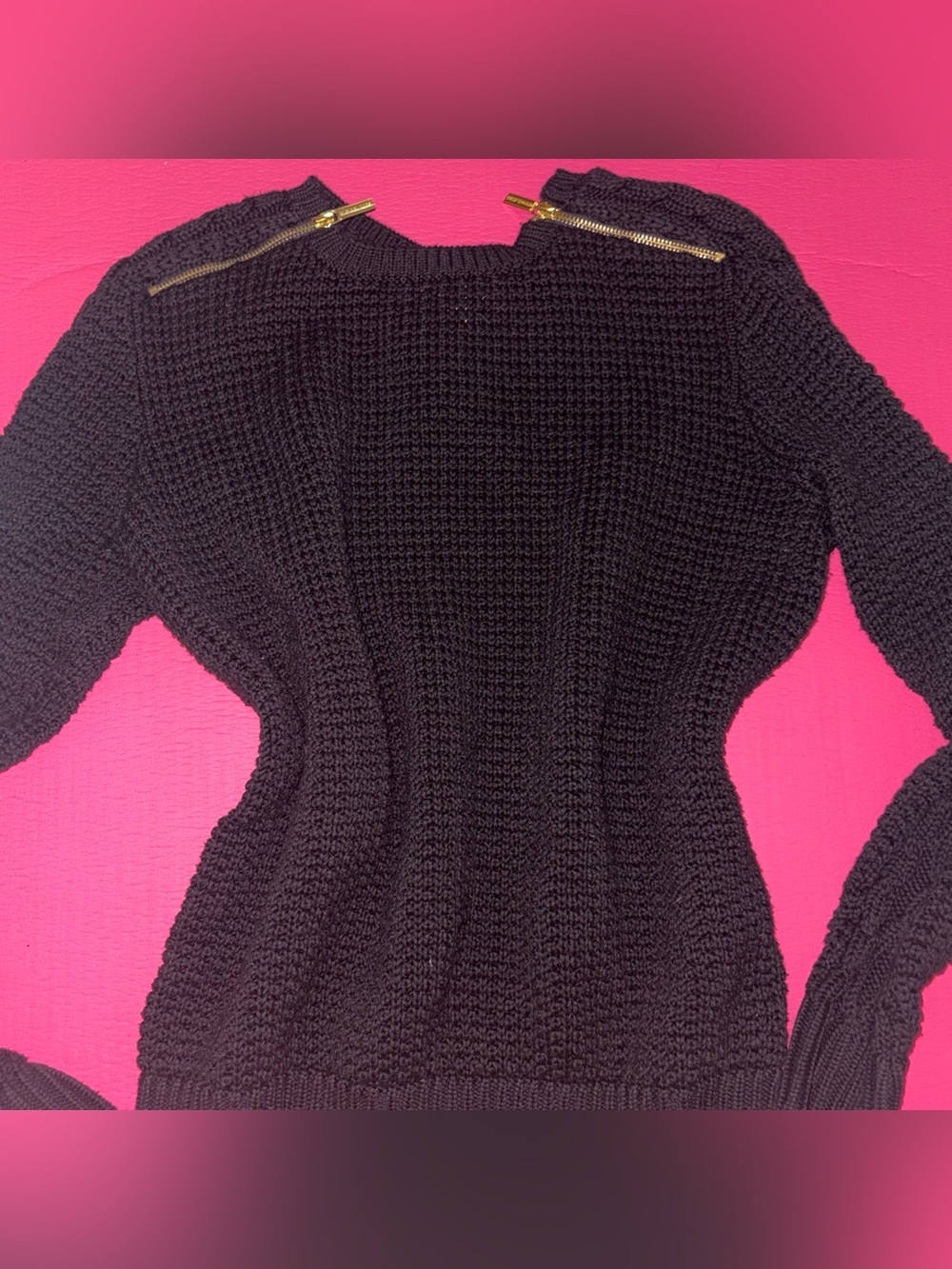 Michael Kors Black Zip-Shoulder Knit Sweater